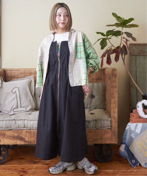 CUBE SUGAR（キューブシュガー）の「ドビーストライプ3wayジャンパースカート（ジャンパースカート・レディース・ベージュ/ブラック/カーキ・M）」の4枚目の写真