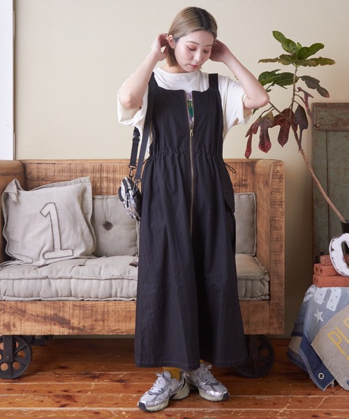 CUBE SUGAR（キューブシュガー）の「ドビーストライプ3wayジャンパースカート（ジャンパースカート・レディース・ベージュ/ブラック/カーキ・M）」の8枚目の写真