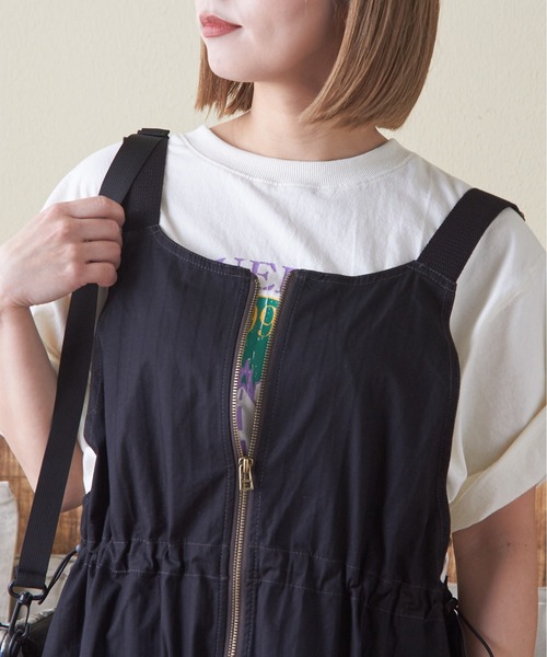 CUBE SUGAR（キューブシュガー）の「ドビーストライプ3wayジャンパースカート（ジャンパースカート・レディース・ベージュ/ブラック/カーキ・M）」の9枚目の写真