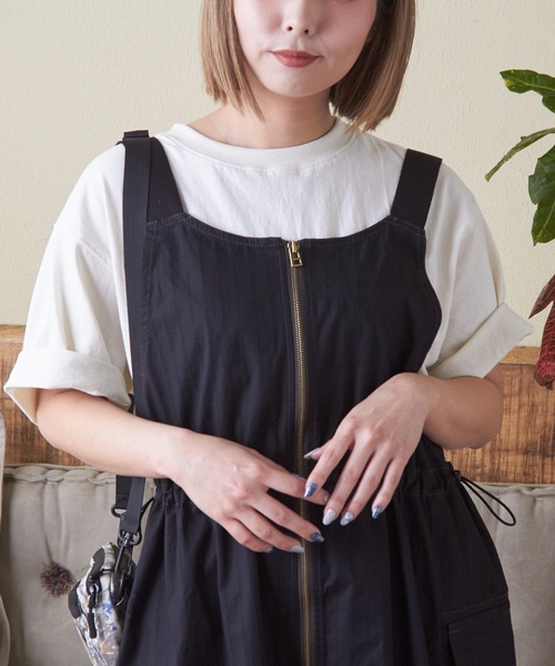 CUBE SUGAR（キューブシュガー）の「ドビーストライプ3wayジャンパースカート（ジャンパースカート・レディース・ベージュ/ブラック/カーキ・M）」の7枚目の写真