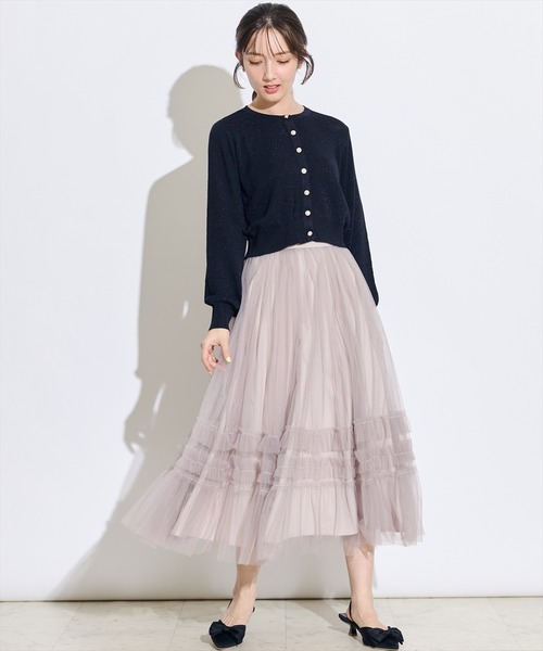 SWINGLE（スウィングル）の「フリル切替チュールエアリースカート（スカート・レディース・ピンク/ブラック/アイボリー・FREE）」の3枚目の写真