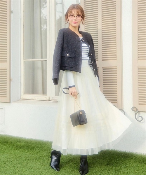 SWINGLE（スウィングル）の「フリル切替チュールエアリースカート（スカート・レディース・ピンク/ブラック/アイボリー・FREE）」の4枚目の写真