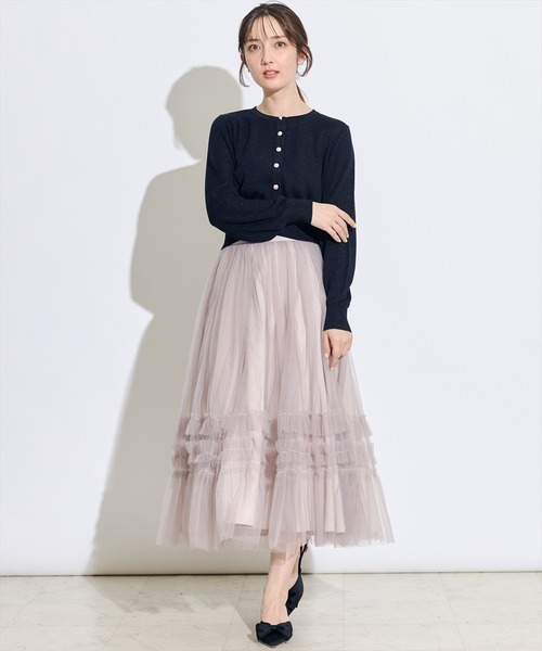 SWINGLE（スウィングル）の「フリル切替チュールエアリースカート（スカート・レディース・ピンク/ブラック/アイボリー・FREE）」の8枚目の写真