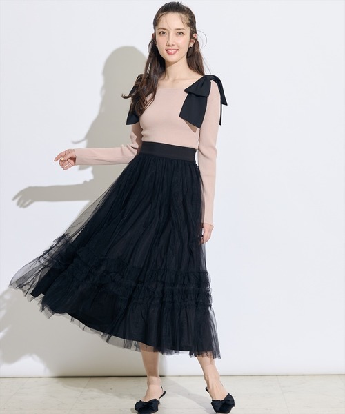 SWINGLE（スウィングル）の「フリル切替チュールエアリースカート（スカート・レディース・ピンク/ブラック/アイボリー・FREE）」の11枚目の写真