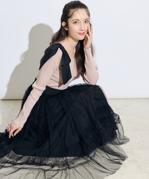 SWINGLE（スウィングル）の「フリル切替チュールエアリースカート（スカート・レディース・ピンク/ブラック/アイボリー・FREE）」の12枚目の写真