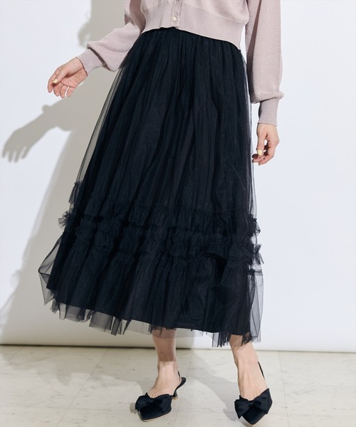 SWINGLE（スウィングル）の「フリル切替チュールエアリースカート（スカート・レディース・ピンク/ブラック/アイボリー・FREE）」の13枚目の写真