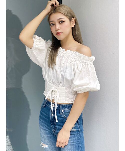 GYDA（ジェイダ）の「2WAYギャザーオフショルコルセットブラウス（シャツ/ブラウス・レディース・その他1/ベージュ/オフホワイト・FREE）」の7枚目の写真