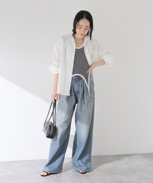 JANE SMITH / JOHN SMITH(ジェーンスミスジョンスミス)の「【JANE SMITH/ジェーンスミス】COTTON POLYESTER BLOCK LACE O:シャツ(シャツ/ブラウス・レディース・アイボリー・MEDIUM)」の2枚目の写真