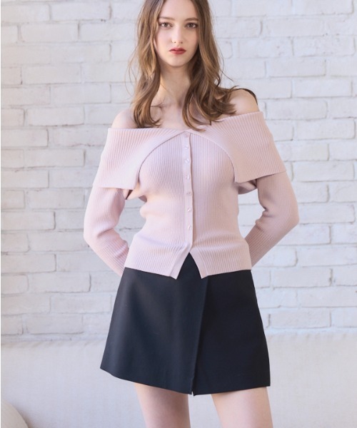 Meline M(メリンエム)の「Soft Knit Shoulder Top ソフトニットショルダートップ(ニット/セーター・レディース・ライトグレー/ピンク系・FREE)」の2枚目の写真