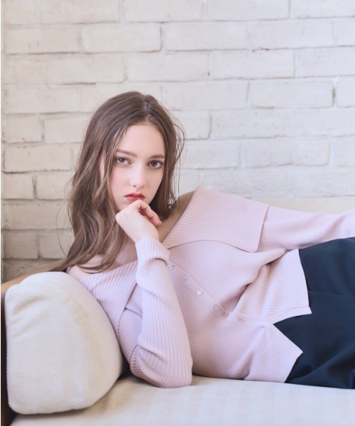 Meline M(メリンエム)の「Soft Knit Shoulder Top ソフトニットショルダートップ(ニット/セーター・レディース・ライトグレー/ピンク系・FREE)」の14枚目の写真