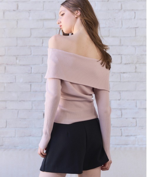 Meline M(メリンエム)の「Soft Knit Shoulder Top ソフトニットショルダートップ(ニット/セーター・レディース・ライトグレー/ピンク系・FREE)」の6枚目の写真