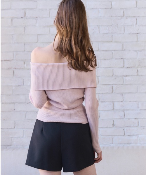 Meline M(メリンエム)の「Soft Knit Shoulder Top ソフトニットショルダートップ(ニット/セーター・レディース・ライトグレー/ピンク系・FREE)」の9枚目の写真