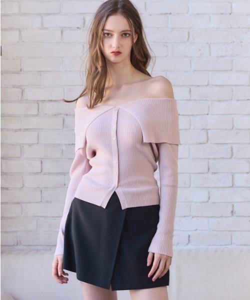 Meline M(メリンエム)の「Soft Knit Shoulder Top ソフトニットショルダートップ(ニット/セーター・レディース・ライトグレー/ピンク系・FREE)」の8枚目の写真
