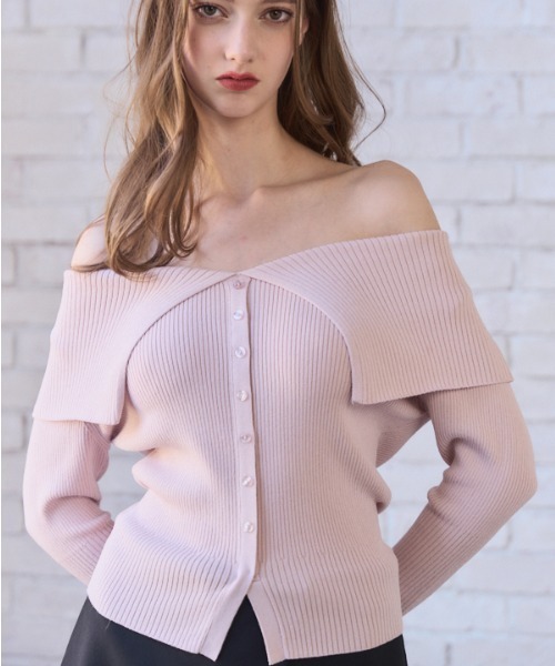 Meline M(メリンエム)の「Soft Knit Shoulder Top ソフトニットショルダートップ(ニット/セーター・レディース・ライトグレー/ピンク系・FREE)」の5枚目の写真