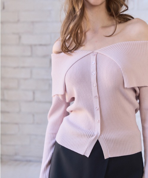Meline M(メリンエム)の「Soft Knit Shoulder Top ソフトニットショルダートップ(ニット/セーター・レディース・ライトグレー/ピンク系・FREE)」の10枚目の写真