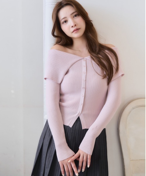 Meline M(メリンエム)の「Soft Knit Shoulder Top ソフトニットショルダートップ(ニット/セーター・レディース・ライトグレー/ピンク系・FREE)」の15枚目の写真