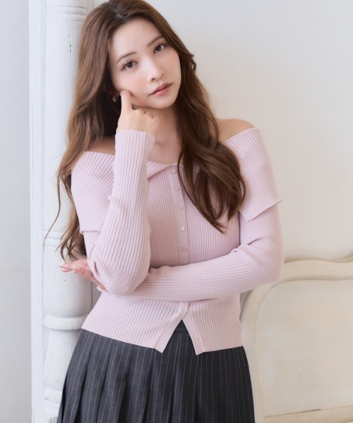 Meline M(メリンエム)の「Soft Knit Shoulder Top ソフトニットショルダートップ(ニット/セーター・レディース・ライトグレー/ピンク系・FREE)」の16枚目の写真