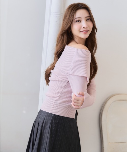 Meline M(メリンエム)の「Soft Knit Shoulder Top ソフトニットショルダートップ(ニット/セーター・レディース・ライトグレー/ピンク系・FREE)」の19枚目の写真