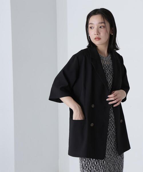 NATURAL BEAUTY BASIC(ナチュラルビューティーベーシック)の「◇【THINK NATURAL】ハーフスリーブダブルジャケット(テーラードジャケット・レディース・ベージュ/ブラック・FREE)」の2枚目の写真