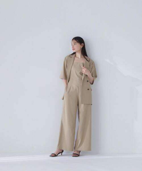 NATURAL BEAUTY BASIC(ナチュラルビューティーベーシック)の「◇【THINK NATURAL】ハーフスリーブダブルジャケット(テーラードジャケット・レディース・ベージュ/ブラック・FREE)」の3枚目の写真