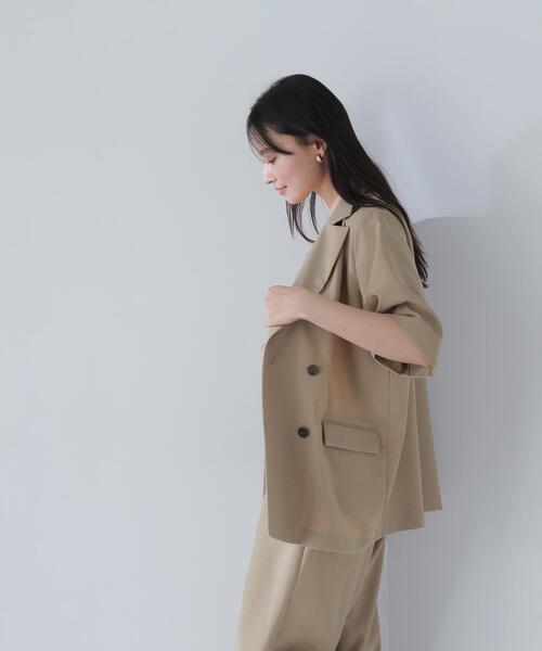NATURAL BEAUTY BASIC(ナチュラルビューティーベーシック)の「◇【THINK NATURAL】ハーフスリーブダブルジャケット(テーラードジャケット・レディース・ベージュ/ブラック・FREE)」の4枚目の写真