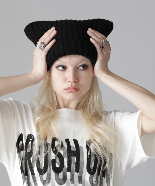 Chica(チカ)の「Chica/チカ/DEVIL Knit Cap(ニットキャップ/ビーニー・レディース・ホワイト/ブラック・F)」の11枚目の写真
