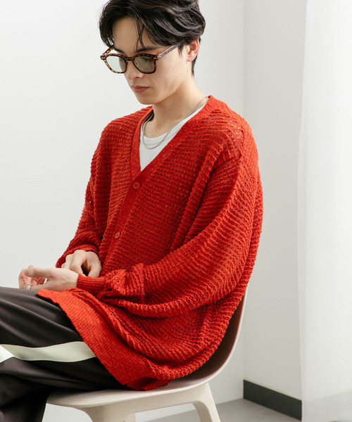 SENSE OF PLACE by URBAN RESEARCH(センスオブプレイスバイアーバンリサーチ)の「『ユニセックス』『洗濯可』シアーVネックカーディガン(カーディガン/ボレロ・メンズ・ブラック/ミント/レッド・MEDIUM/LARGE)」の17枚目の写真