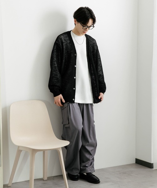 セール】『ユニセックス』『洗濯可』シアーVネックカーディガン