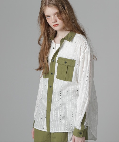 AVIREX(アヴィレックス)の「《WEB LIMITED Belle LINE》LACE SHIRT/レースシャツ(シャツ/ブラウス・レディース・オリーブ/ブラック・M/S)」の4枚目の写真