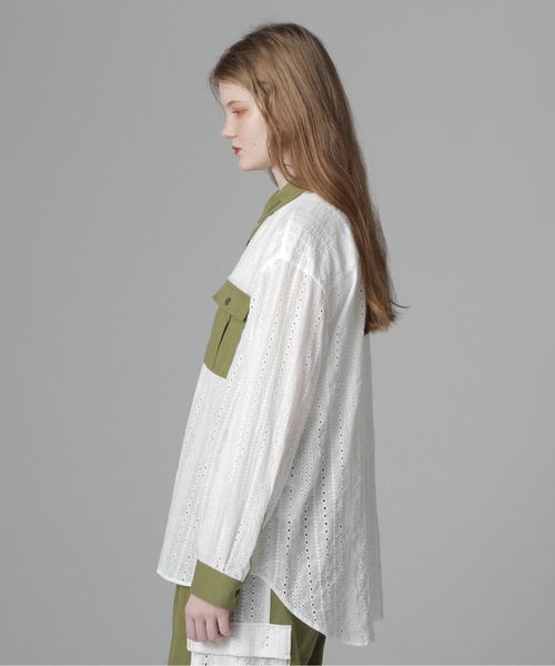 AVIREX(アヴィレックス)の「《WEB LIMITED Belle LINE》LACE SHIRT/レースシャツ(シャツ/ブラウス・レディース・オリーブ/ブラック・M/S)」の7枚目の写真