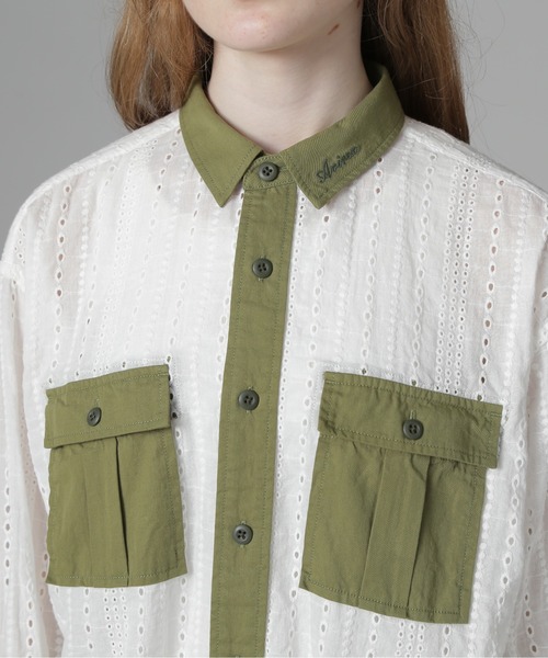AVIREX(アヴィレックス)の「《WEB LIMITED Belle LINE》LACE SHIRT/レースシャツ(シャツ/ブラウス・レディース・オリーブ/ブラック・M/S)」の10枚目の写真