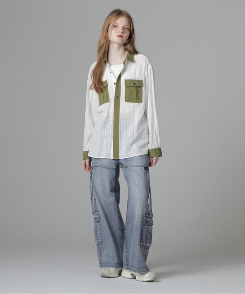 AVIREX(アヴィレックス)の「《WEB LIMITED Belle LINE》LACE SHIRT/レースシャツ(シャツ/ブラウス・レディース・オリーブ/ブラック・M/S)」の14枚目の写真