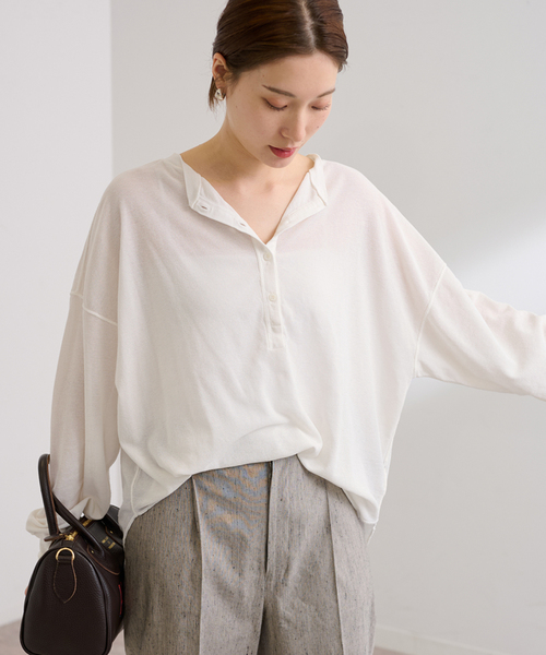 FRAMeWORK(フレームワーク)の「サーフニットヘンリーTee(Tシャツ/カットソー・レディース・チャコールグレー/ホワイト/ブラウン・FREE)」の12枚目の写真