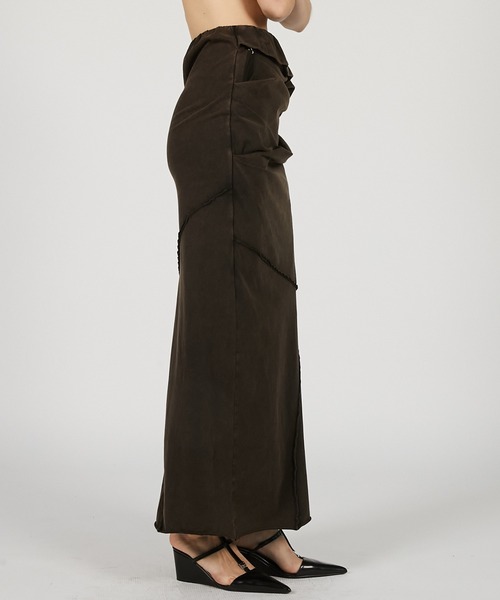 PRANK PROJECT(プランクプロジェクト)の「レイヤードアシメドレープスカート / Layered Asymmetrical Draped Skirt(デニムスカート・レディース・チャコールグレー/グレー/ホワイト・36/38)」の6枚目の写真