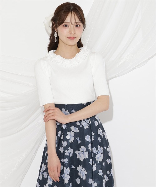 WILLSELECTION(ウィルセレクション)の「フリル襟リブニット(ニット/セーター・レディース・オフホワイト/ブラック/ピンク・FREE)」の2枚目の写真