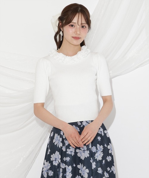 WILLSELECTION(ウィルセレクション)の「フリル襟リブニット(ニット/セーター・レディース・オフホワイト/ブラック/ピンク・FREE)」の4枚目の写真