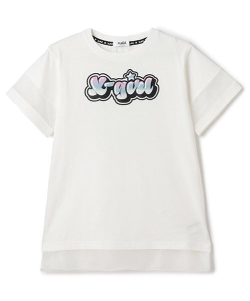 X-girl Stages（エックスガールステージス）の「グラフィティロゴメッシュ切替Tワンピース（ワンピース・キッズ・ライトブルー/ブラック/オフホワイト・130cm/140cm/120cm/100cm/110cm/90cm/80ｃｍ）」の2枚目の写真