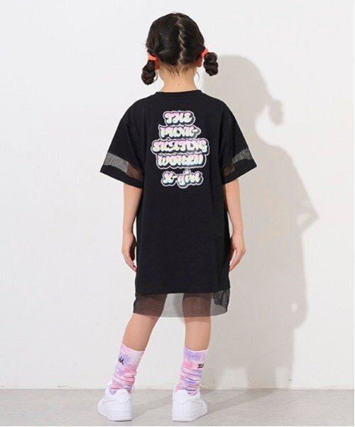 X-girl Stages（エックスガールステージス）の「グラフィティロゴメッシュ切替Tワンピース（ワンピース・キッズ・ライトブルー/ブラック/オフホワイト・130cm/140cm/120cm/100cm/110cm/90cm/80ｃｍ）」の5枚目の写真