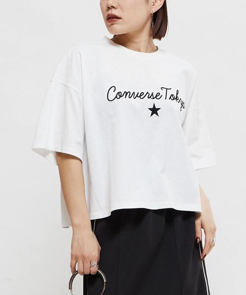 CONVERSE TOKYO(コンバーストウキョウ)の「LOGO EMBROIDERY OVERSIZED TEE(Tシャツ/カットソー・レディース・ピンク/ホワイト/ブラック・FREE)」の2枚目の写真