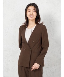 HARUYAMA（ハルヤマ）の「【洗える】ノーカラーダブルジャケット リネンライクメランジ生地 無地 SOFFICE 春夏【セットアップ有】（ノーカラージャケット）」