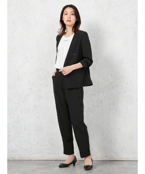 HARUYAMA(ハルヤマ)の「【洗える】ノーカラーダブルジャケット リネンライクメランジ生地 無地 SOFFICE 春夏【セットアップ有】(ノーカラージャケット・レディース・ブラック/ブラウン・7号/13号/11号/9号)」の15枚目の写真