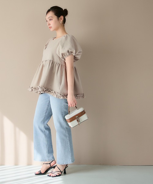 coca(coca)(コカ)の「【WEB限定セール】フロッキードットブラウス(シャツ/ブラウス・レディース・ベージュ/ブラック・M/L)」の7枚目の写真