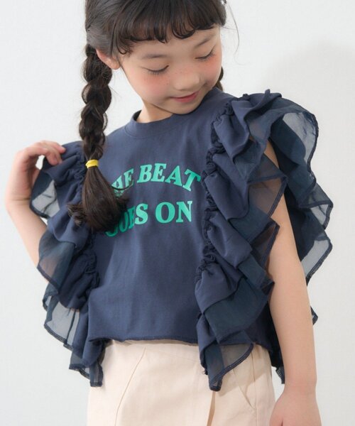 CIAOPANIC TYPY（チャオパニックティピー）の「【KIDS】ドッキングフリルチュールロゴTEE（Tシャツ/カットソー・キッズ・ネイビー/レッド/グレー/オフホワイト/チャコールグレー・X-LARGE/XX-LARGE/LARGE/SMALL/MEDIUM）」の4枚目の写真