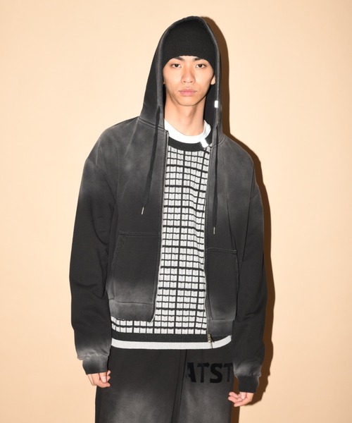 SUPERTHANKS（スーパーサンクス）の「オーバーダイ加工ジップアップパーカー/Sun faded Zip-Hoodie Sweat（パーカー・メンズ・ブラック/ピンク/ブラウン・S/M/L）」の12枚目の写真