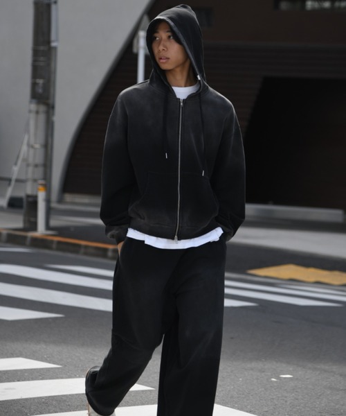 SUPERTHANKS（スーパーサンクス）の「オーバーダイ加工ジップアップパーカー/Sun faded Zip-Hoodie Sweat（パーカー・メンズ・ブラック/ピンク/ブラウン・S/M/L）」の6枚目の写真