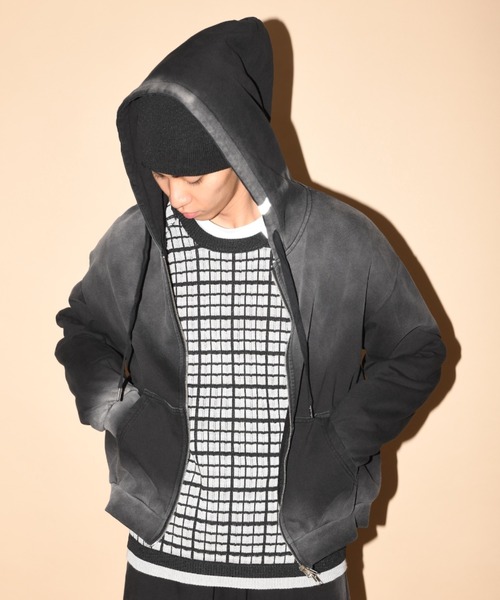SUPERTHANKS（スーパーサンクス）の「オーバーダイ加工ジップアップパーカー/Sun faded Zip-Hoodie Sweat（パーカー・メンズ・ブラック/ピンク/ブラウン・S/M/L）」の8枚目の写真