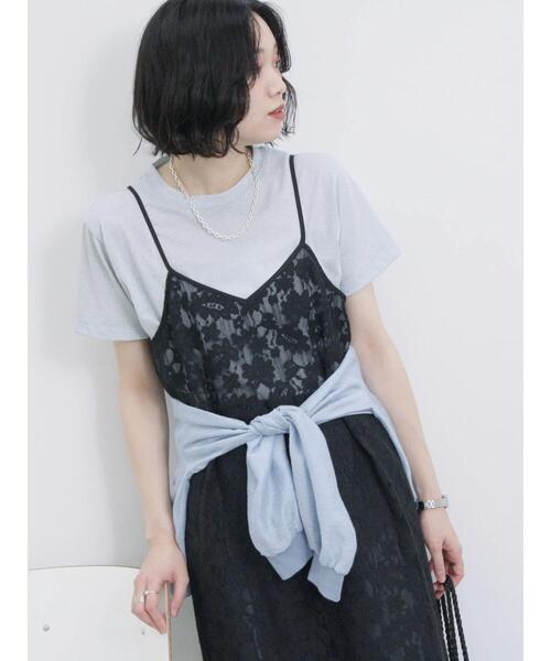 Samansa Mos2 blue(サマンサモスモスブルー)の「メッシュレースキャミワンピース(ワンピース・レディース・オフホワイト/ブラック/サックスブルー・F)」の1枚目の写真