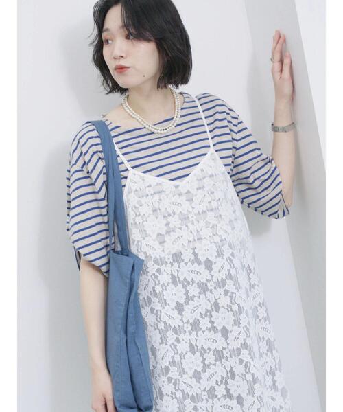 Samansa Mos2 blue(サマンサモスモスブルー)の「メッシュレースキャミワンピース(ワンピース・レディース・オフホワイト/ブラック/サックスブルー・F)」の5枚目の写真