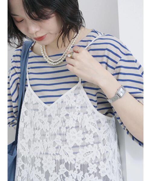 Samansa Mos2 blue(サマンサモスモスブルー)の「メッシュレースキャミワンピース(ワンピース・レディース・オフホワイト/ブラック/サックスブルー・F)」の12枚目の写真