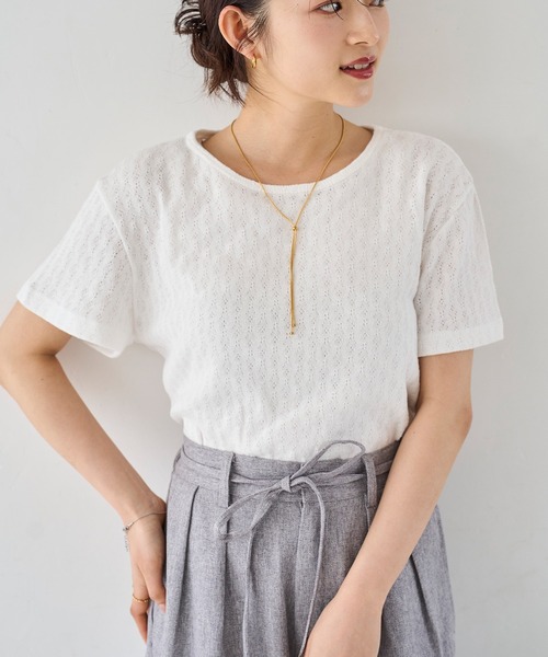 mil(ミル)の「コットン 針抜きTシャツ(Tシャツ/カットソー・レディース・グリーン/オフホワイト/ブラック/ライトグレー・ONE SIZE)」の1枚目の写真
